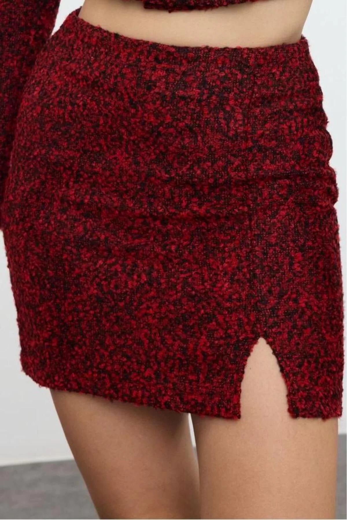 Women Fashion Style Regular Unlined Woven Tweed Fabric Mini Length Woven Skirt