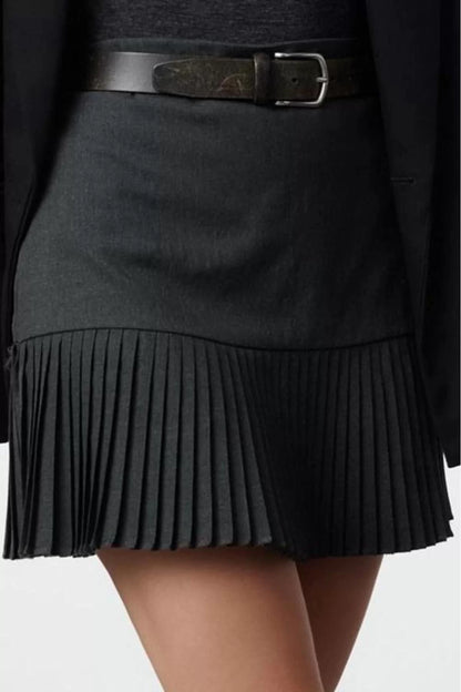 Women Fashion Style Mini Unlined Woven Back Waist Elastic Pleated Detail Mini Length Woven Skirt