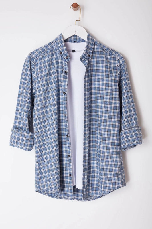 Fashion Shirt Collar Plaid Long Sleeve Slim Woven Men's Shirt