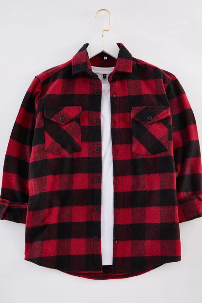 Fashion Shirt Collar Plaid Long Sleeve Regular Fit Plaid Lumberjack Winter Woven Men's Shirt