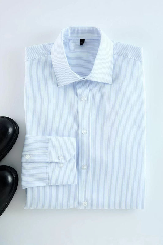 Fashion Shirt Collar Striped Long Sleeve Slim Fit Easy Iron Men's Striped Smart Shirt