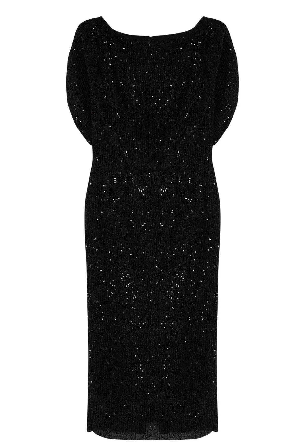 Women Fashion Chic Midi Length Boat Neck Fitted Bodycon Glitter Knitted Sequin Chic Evening Dress