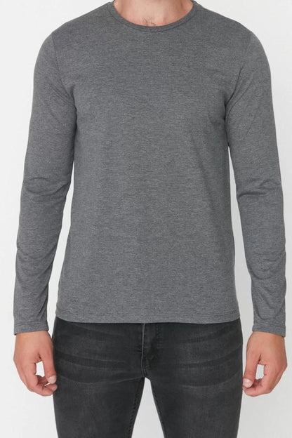 New Season 3-Pack Regular 100% Cotton Crew Neck Long Sleeve Plain Patterned Casual T-Shirt