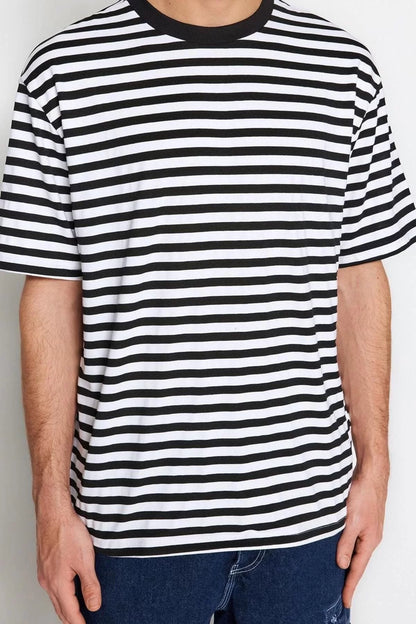 New Season Comfortable Cotton Polyester Crew Neck Short Sleeve Striped Patterned Casual T-Shirt