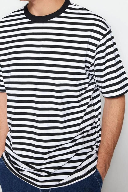 New Season Comfortable Cotton Polyester Crew Neck Short Sleeve Striped Patterned Casual T-Shirt