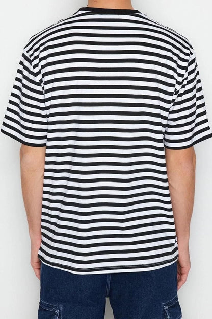 New Season Comfortable Cotton Polyester Crew Neck Short Sleeve Striped Patterned Casual T-Shirt