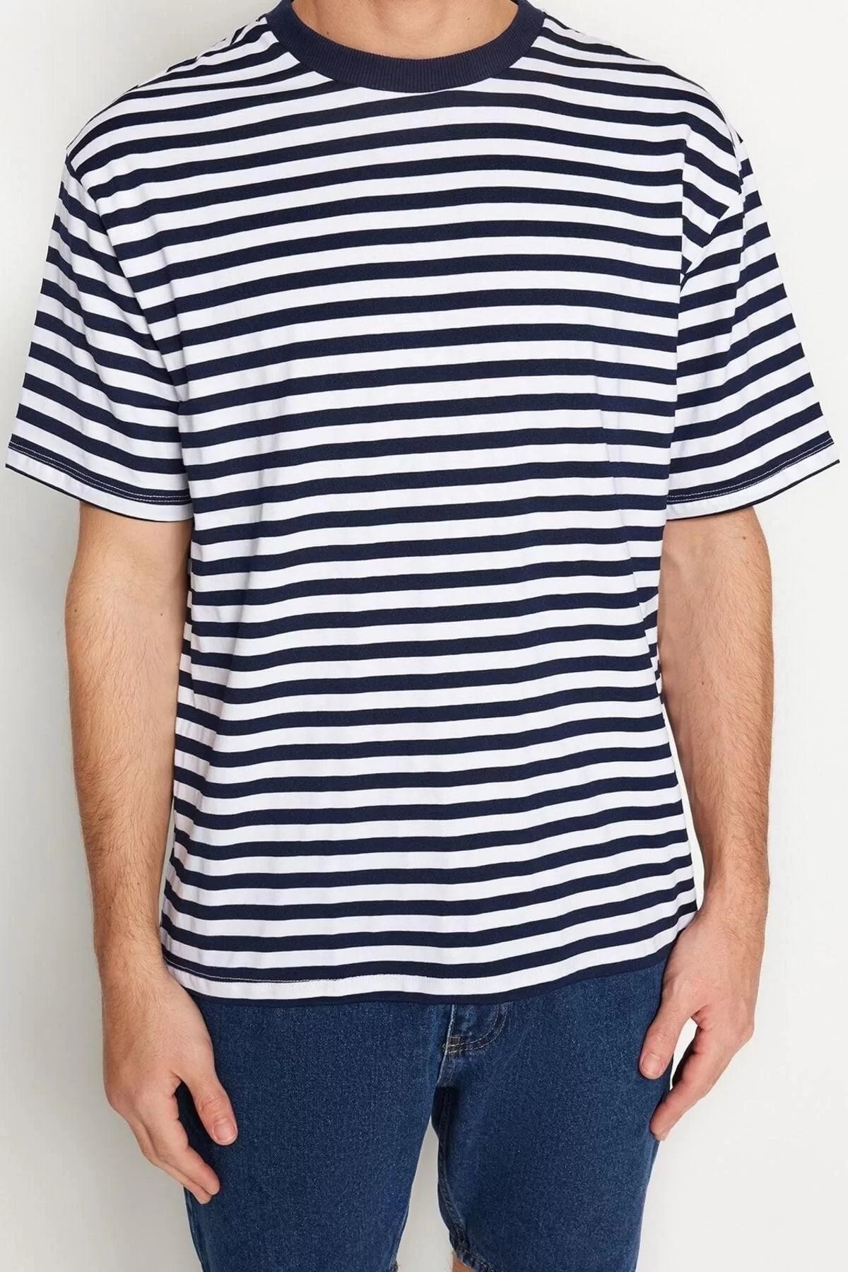 New Season Comfortable Cotton Polyester Crew Neck Short Sleeve Striped Patterned Casual T-Shirt