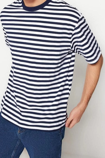 New Season Comfortable Cotton Polyester Crew Neck Short Sleeve Striped Patterned Casual T-Shirt