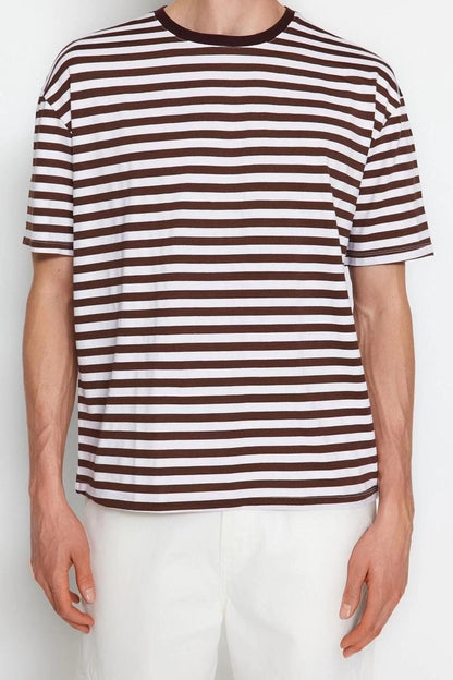 New Season Comfortable Cotton Polyester Crew Neck Short Sleeve Striped Patterned Casual T-Shirt