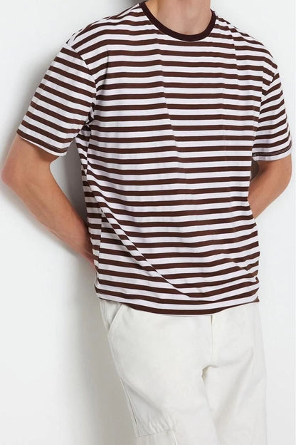 New Season Comfortable Cotton Polyester Crew Neck Short Sleeve Striped Patterned Casual T-Shirt