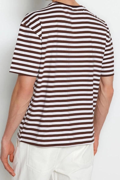 New Season Comfortable Cotton Polyester Crew Neck Short Sleeve Striped Patterned Casual T-Shirt