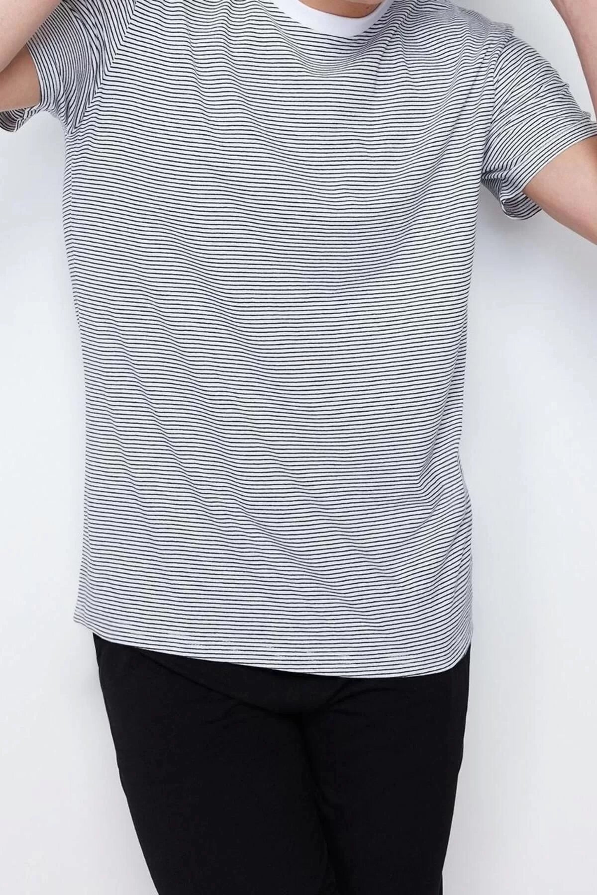 New Season Regular Cotton Crew Neck Short Sleeve Yarn Dyed Patterned Casual T-Shirt