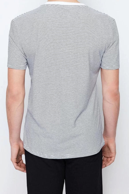 New Season Regular Cotton Crew Neck Short Sleeve Yarn Dyed Patterned Casual T-Shirt