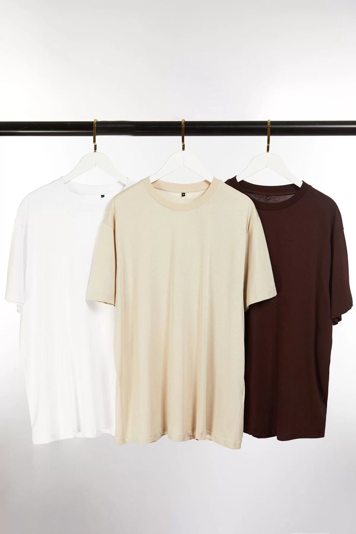 New Season 3-Pack Regular Cotton Crew Neck Short Sleeve Plain Patterned Casual Plus Size T-Shirt