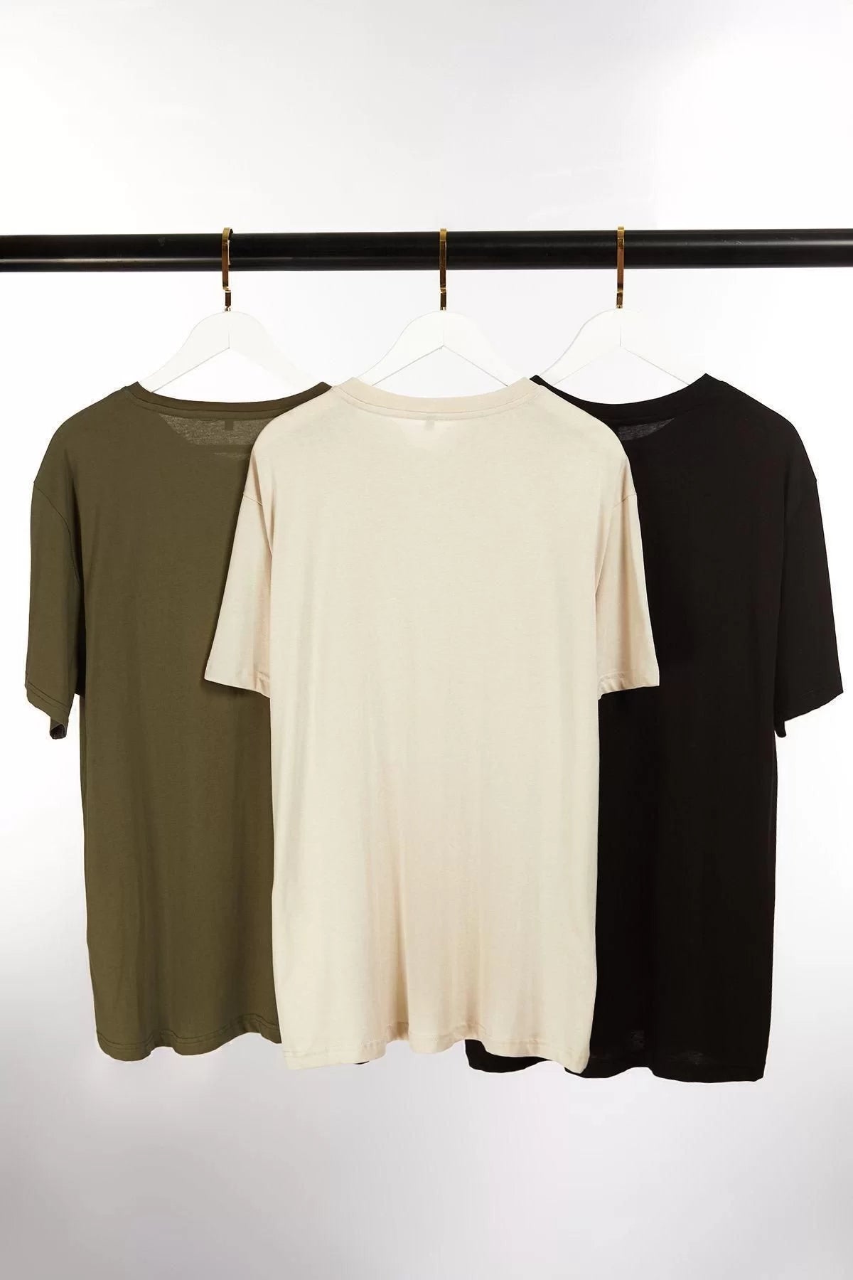 New Season 3-Pack Regular Cotton Crew Neck Short Sleeve Plain Patterned Casual Plus Size T-Shirt