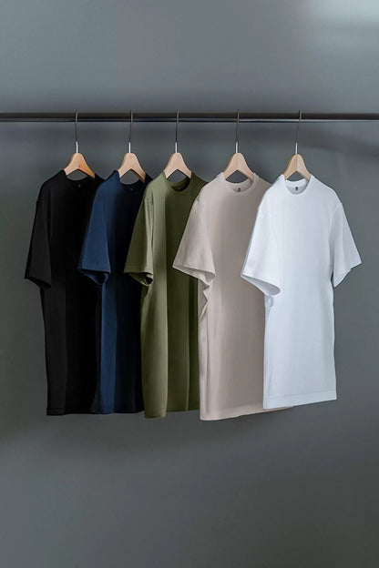 New Season 5-Pack Regular 100% Cotton Crew Neck Short Sleeve Plain Patterned Casual T-Shirt