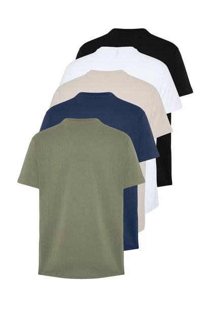 New Season 5-Pack Regular 100% Cotton Crew Neck Short Sleeve Plain Patterned Casual T-Shirt