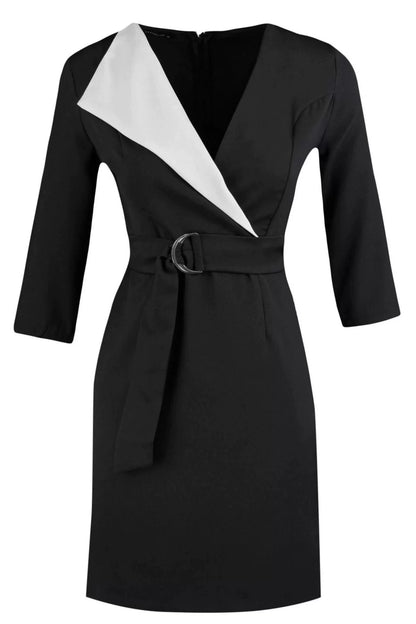 Women Fashion Stylish Mini Length Jacket Collar Regular Belted Double Breasted Woven Dress