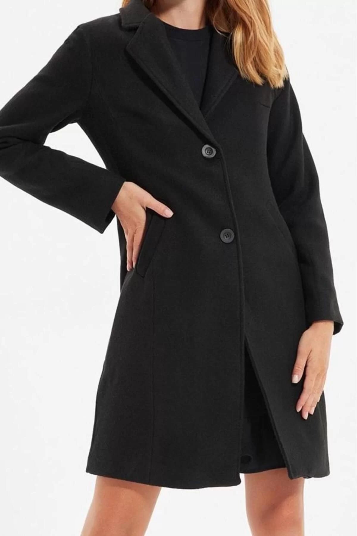 Women Fashion Stylish Plus Size Jacket Collar Midi Plain Lined Fitted Midi Wool Cashmere Coat