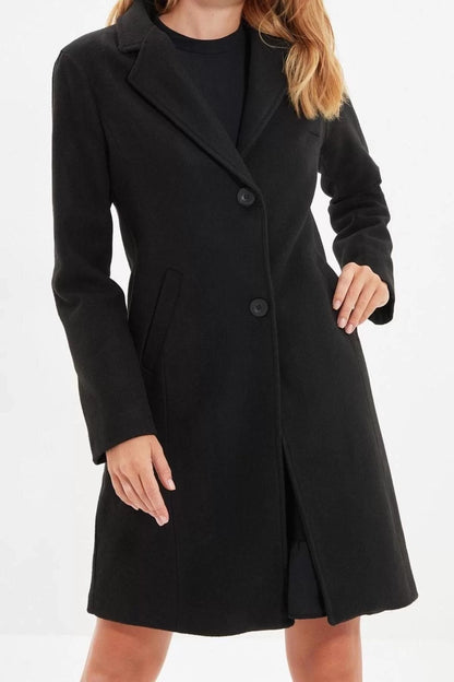 Women Fashion Stylish Plus Size Jacket Collar Midi Plain Lined Fitted Midi Wool Cashmere Coat