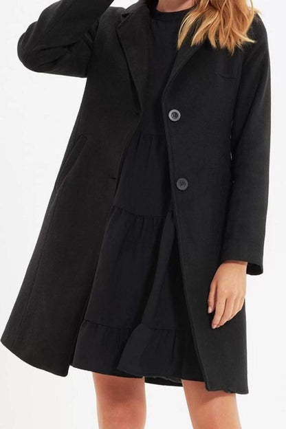 Women Fashion Stylish Plus Size Jacket Collar Midi Plain Lined Fitted Midi Wool Cashmere Coat