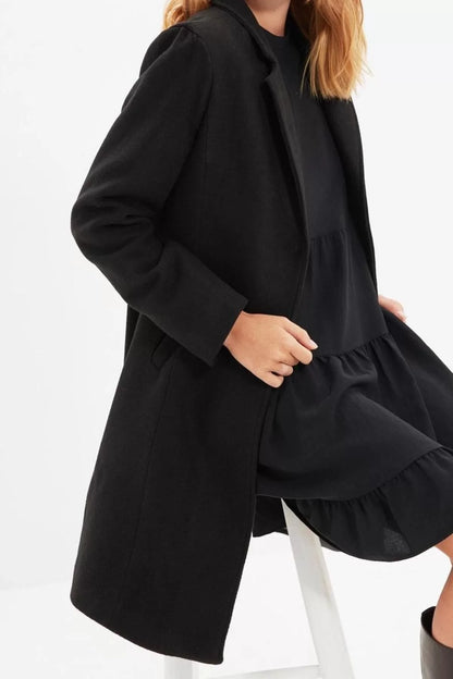 Women Fashion Stylish Plus Size Jacket Collar Midi Plain Lined Fitted Midi Wool Cashmere Coat