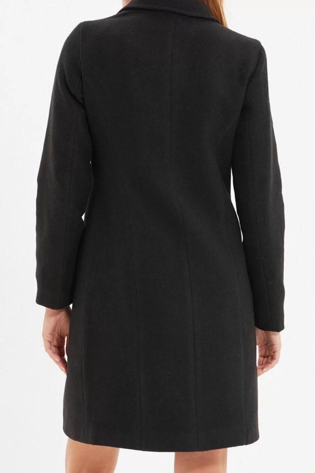 Women Fashion Stylish Plus Size Jacket Collar Midi Plain Lined Fitted Midi Wool Cashmere Coat