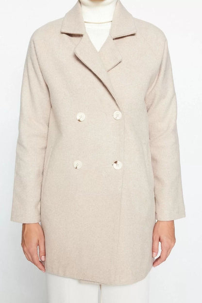 Women Fashion Stylish Regular Jacket Collar Midi Plain Lined Wool Cashmere Coat