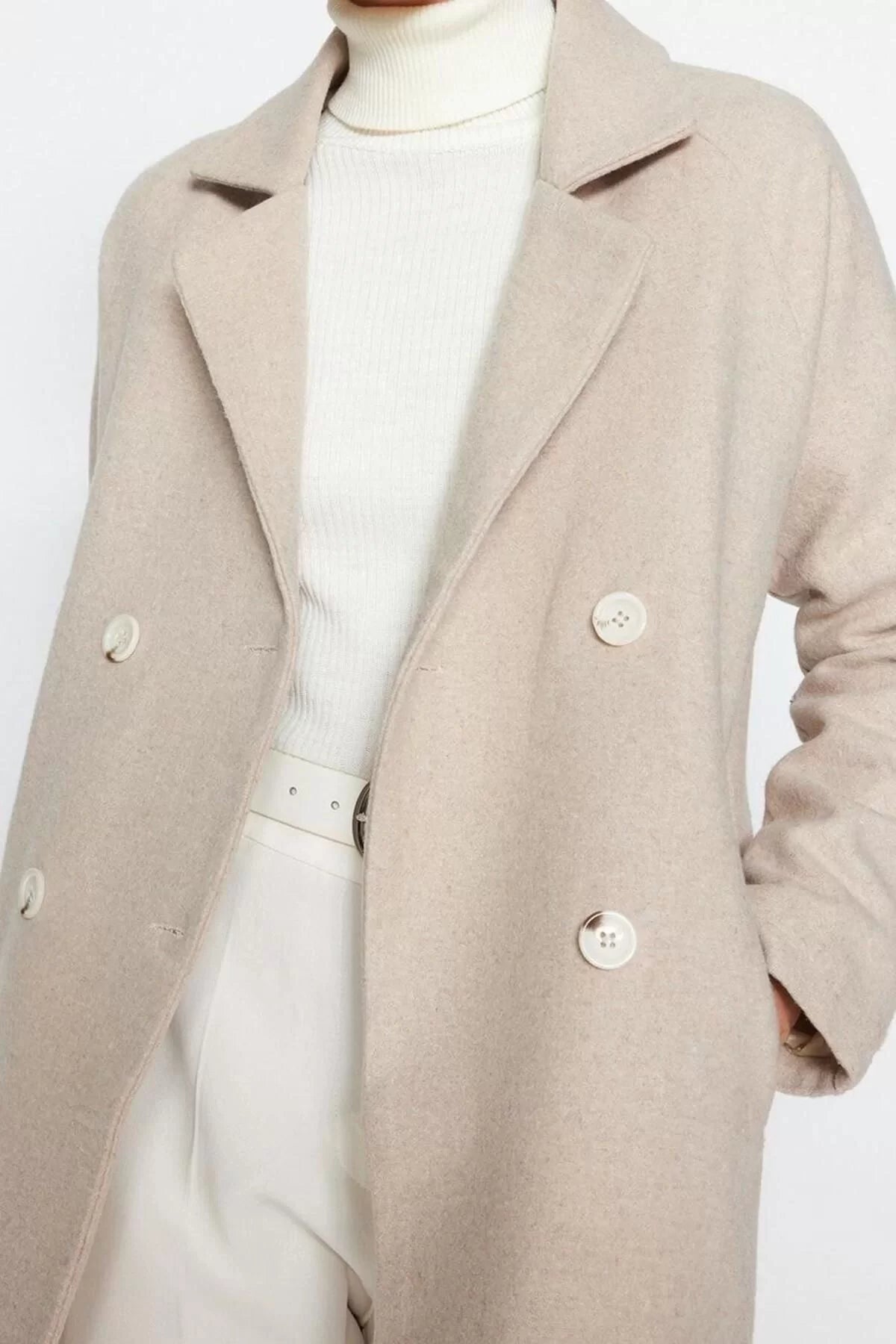 Women Fashion Stylish Regular Jacket Collar Midi Plain Lined Wool Cashmere Coat