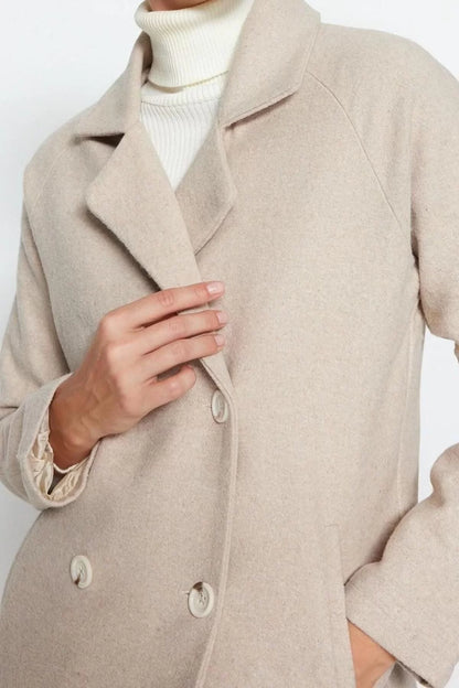 Women Fashion Stylish Regular Jacket Collar Midi Plain Lined Wool Cashmere Coat