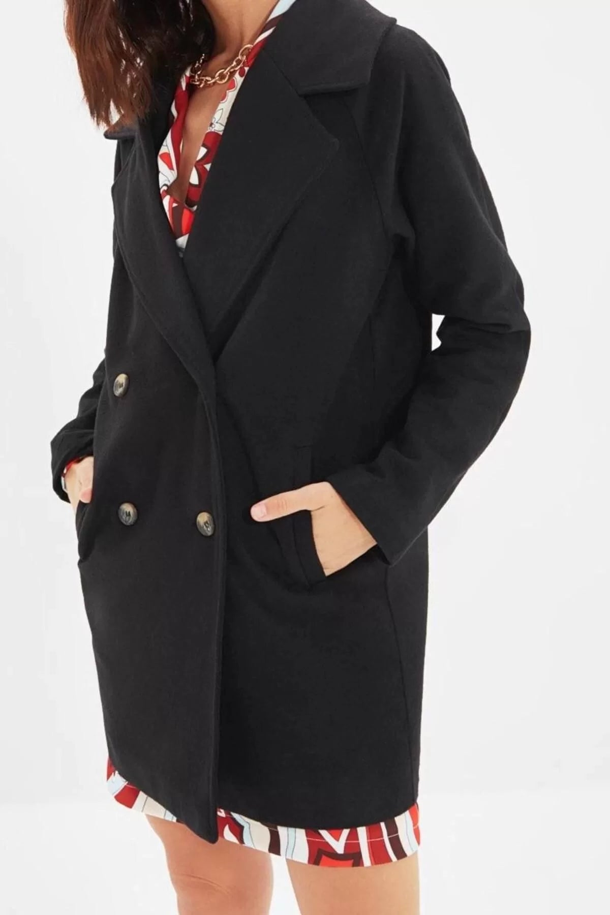 Women Fashion Stylish Regular Jacket Collar Midi Plain Lined Wool Cashmere Coat