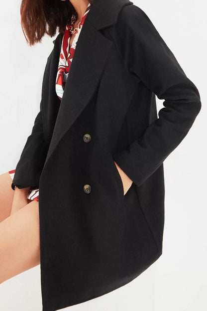 Women Fashion Stylish Regular Jacket Collar Midi Plain Lined Wool Cashmere Coat