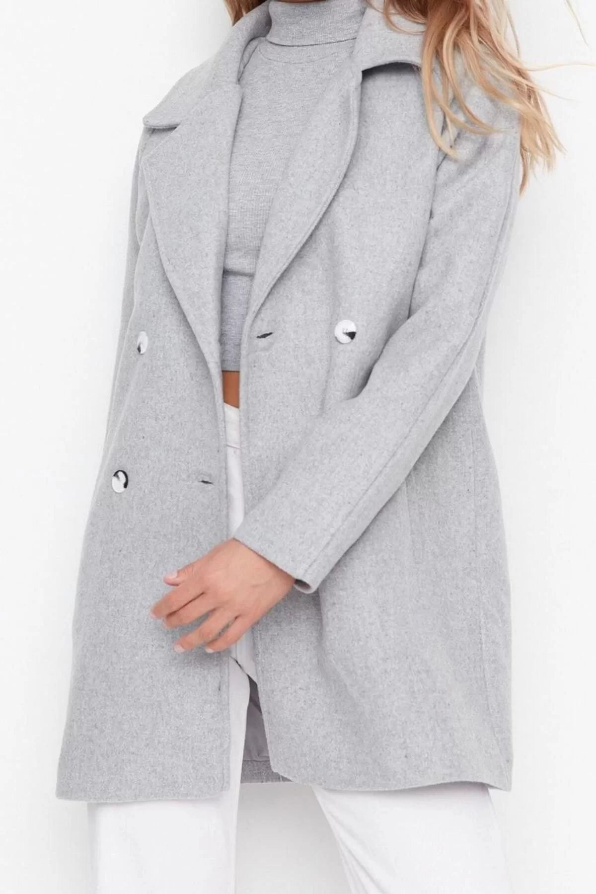 Women Fashion Stylish Regular Jacket Collar Midi Plain Lined Wool Cashmere Coat