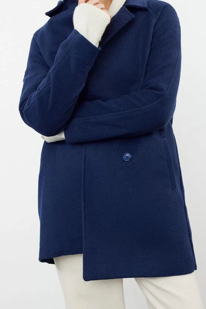 Women Fashion Stylish Regular Jacket Collar Midi Plain Lined Wool Cashmere Coat