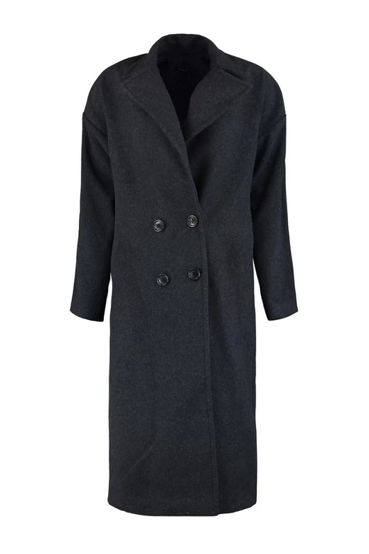 Women Fashion Stylish Oversize Jacket Collar Long Plain Lined Oversize Wide Cut Long Wool Cashmere Coat