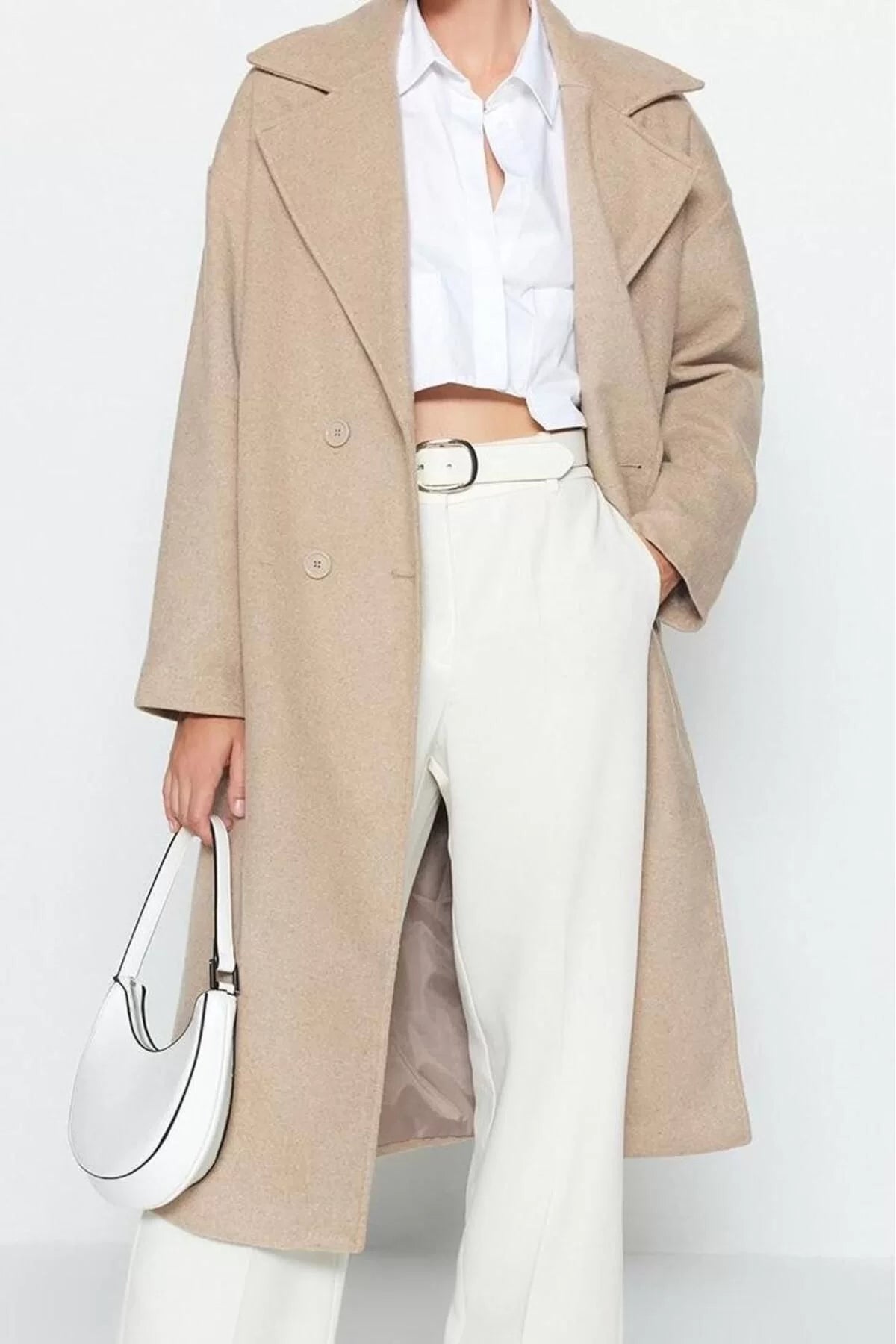 Women Fashion Stylish Oversize Jacket Collar Long Plain Lined Oversize Wide Cut Long Wool Cashmere Coat