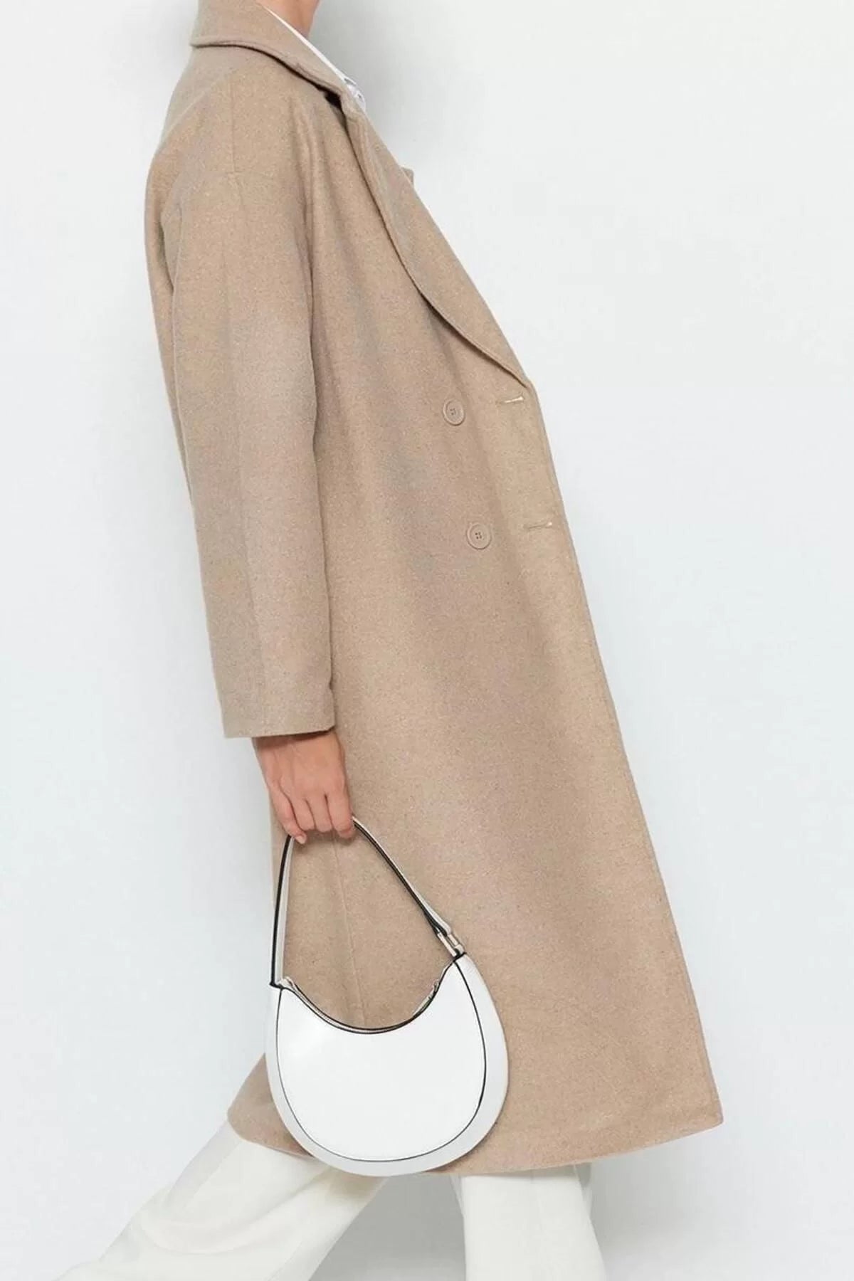 Women Fashion Stylish Oversize Jacket Collar Long Plain Lined Oversize Wide Cut Long Wool Cashmere Coat