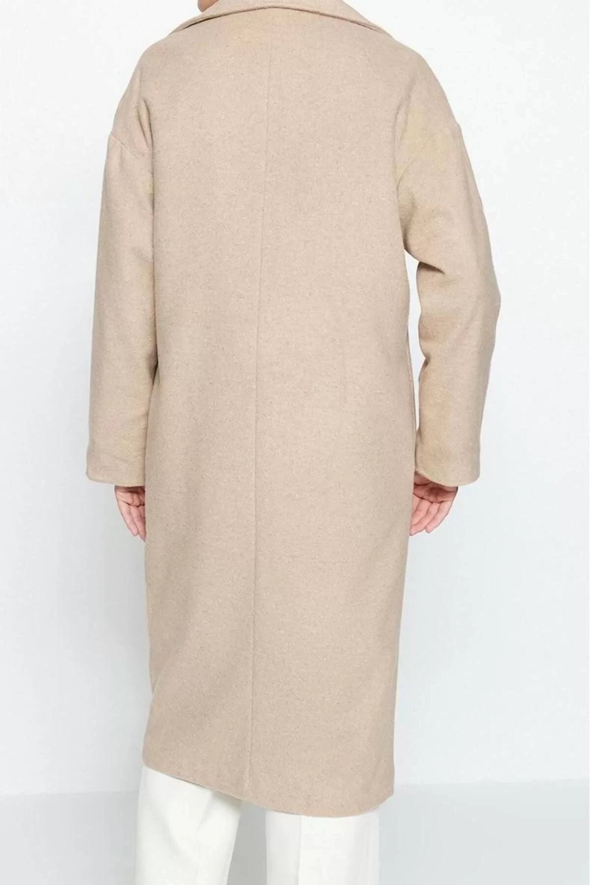 Women Fashion Stylish Oversize Jacket Collar Long Plain Lined Oversize Wide Cut Long Wool Cashmere Coat