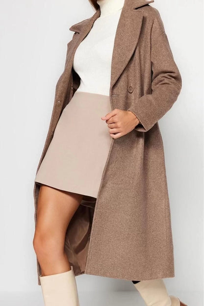 Women Fashion Stylish Oversize Jacket Collar Long Plain Lined Oversize Wide Cut Long Wool Cashmere Coat