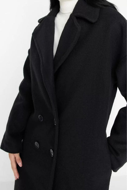 Women Fashion Stylish Oversize Jacket Collar Long Plain Lined Oversize Wide Cut Long Wool Cashmere Coat