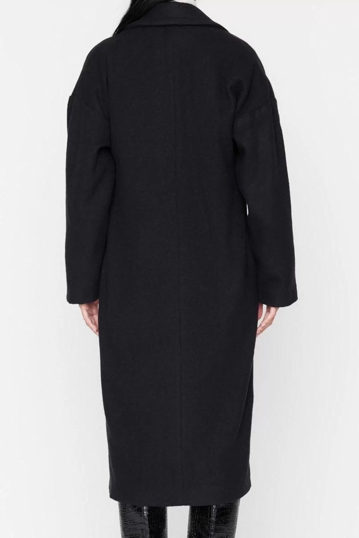 Women Fashion Stylish Oversize Jacket Collar Long Plain Lined Oversize Wide Cut Long Wool Cashmere Coat