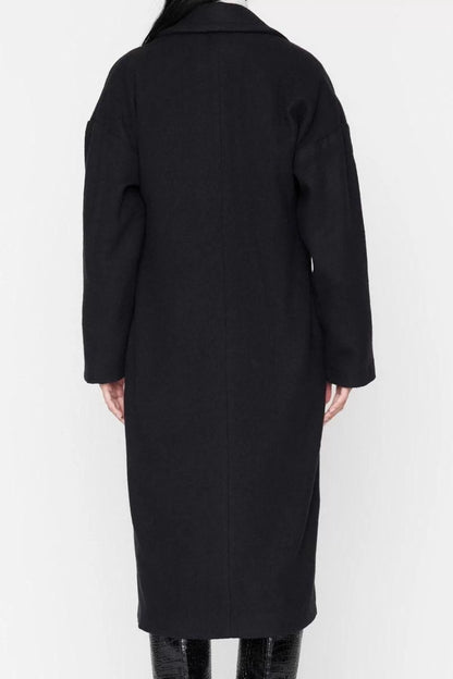 Women Fashion Stylish Oversize Jacket Collar Long Plain Lined Oversize Wide Cut Long Wool Cashmere Coat