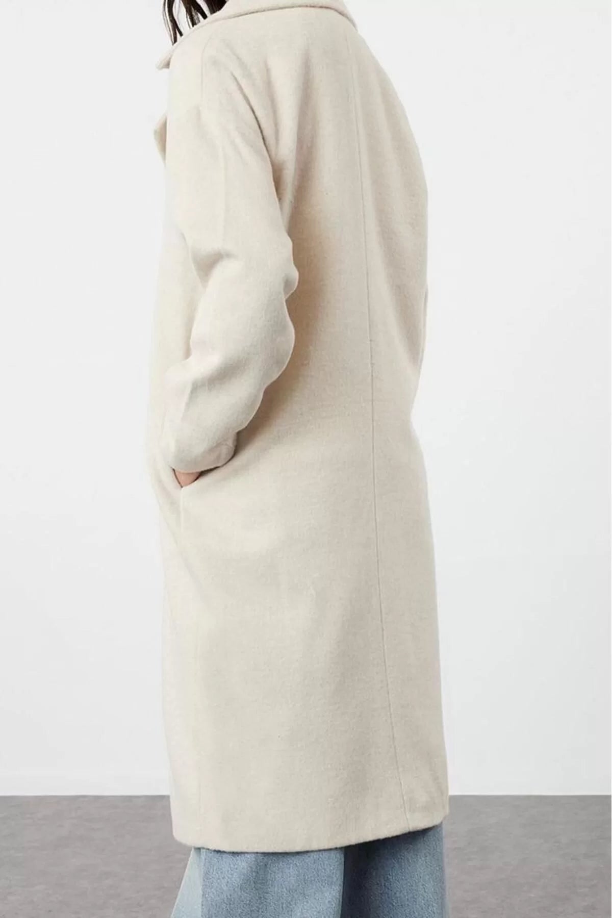 Women Fashion Stylish Oversize Jacket Collar Long Plain Lined Oversize Wide Cut Long Wool Cashmere Coat