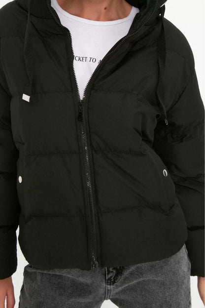 Women Fashion Stylish Regular Hooded Collar Standard Plain Lined Hooded Water Repellent Puffer Anorak Coat