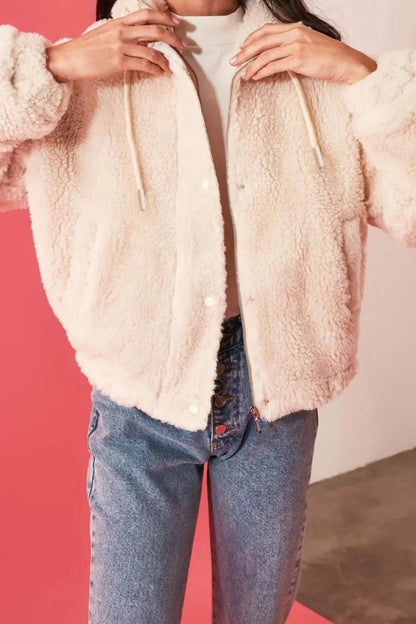 Women Fashion Stylish Oversize Stand Collar Standard Plain Lined Oversize Plush Coat