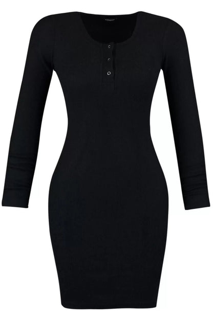 Women's Fashion Mini Length Button Collar Slim Snap Detailed Fitted Elastic Knitted Pencil Dress