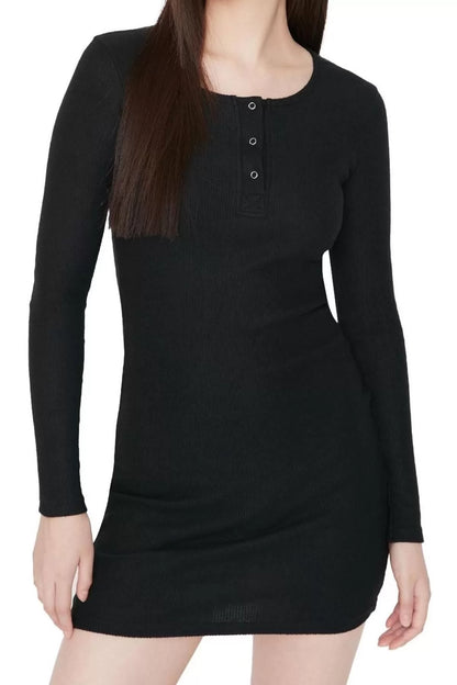 Women's Fashion Mini Length Button Collar Slim Snap Detailed Fitted Elastic Knitted Pencil Dress