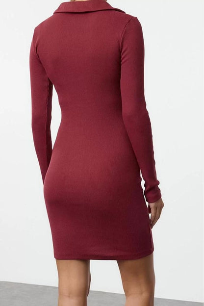 Women Fashion Stylish Mini Length Polo Neck Slim Fitted Elastic Knitted Dress