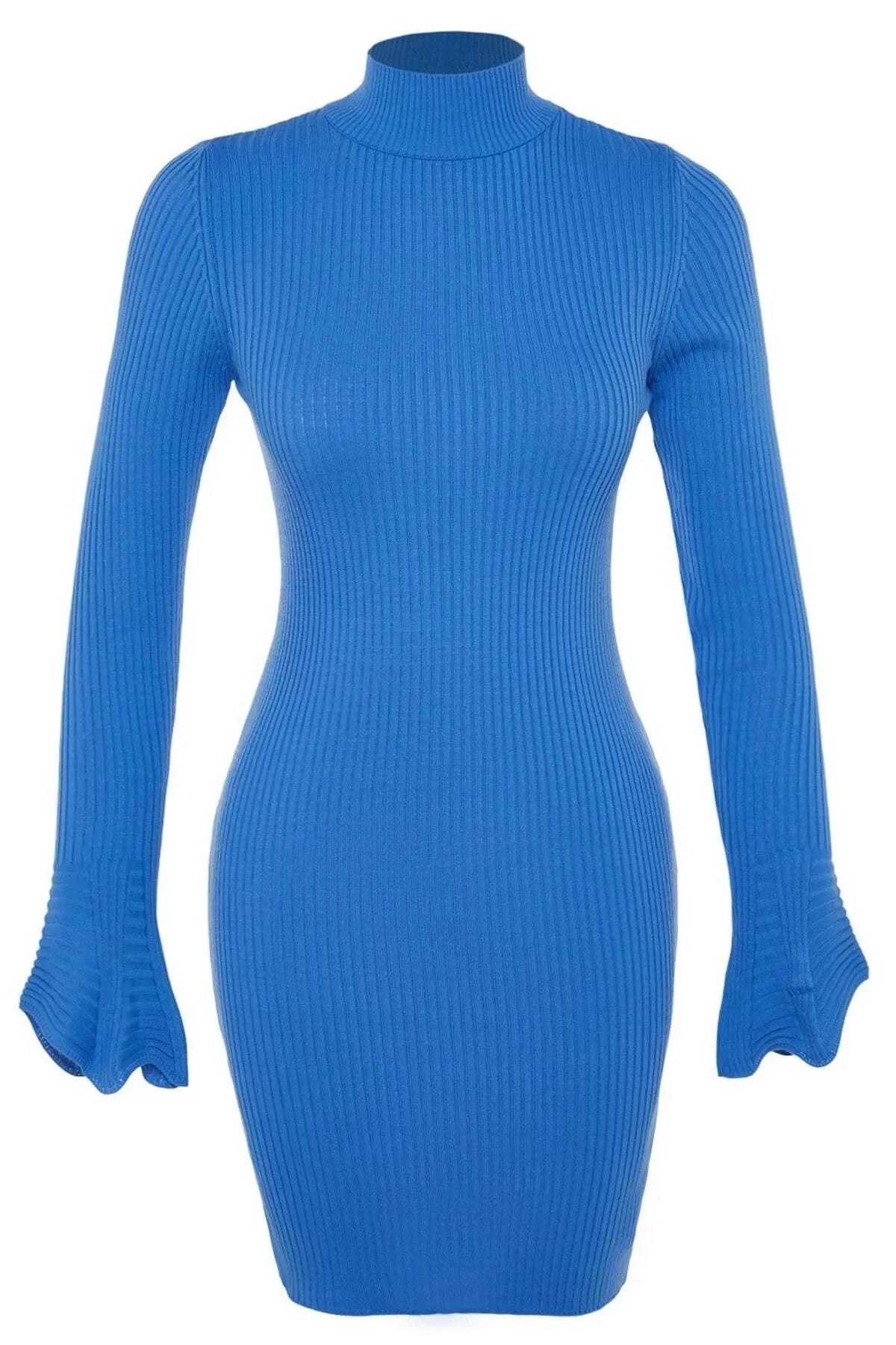 Women Fashion Stylish Mini Length Stand Collar Slim Knitwear Basic Dress