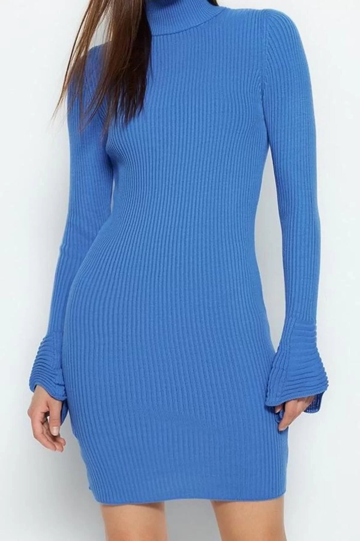 Women Fashion Stylish Mini Length Stand Collar Slim Knitwear Basic Dress